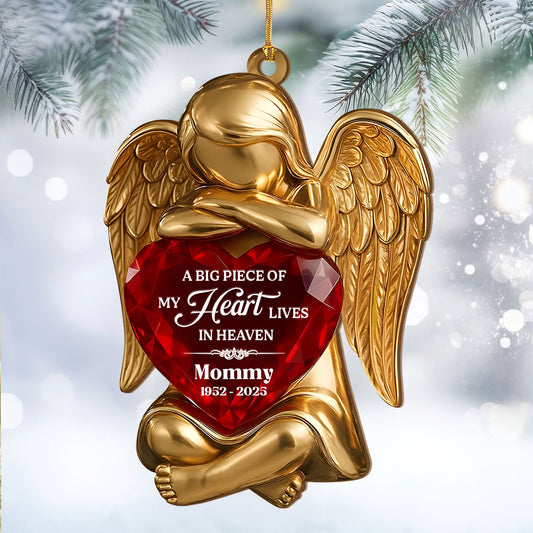 A Big Piece Of My Heart Lives In Heaven - Personalized Wood Ornament Cutout & Print 1 Side
