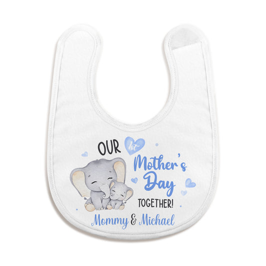 Cute Elephant Our 1st Mother's Day Together - Personalized Baby Bib