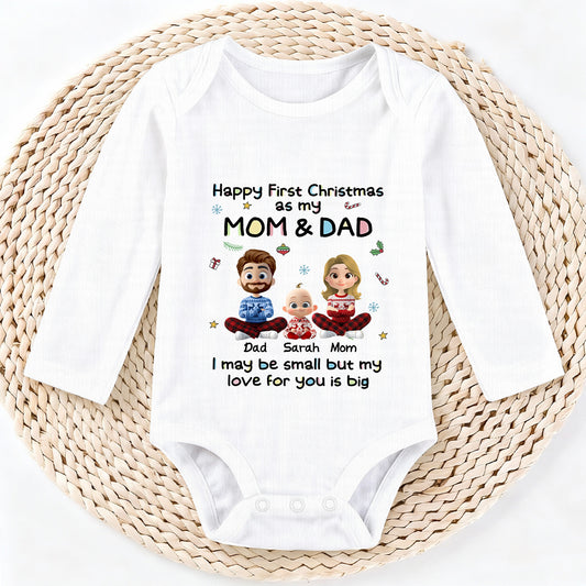 First Christmas With Mom And Dad - Personalized Long Sleeve Baby Onesie