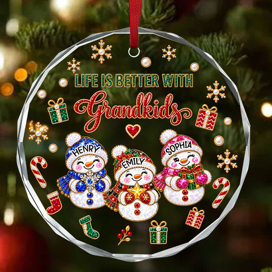 Life Is Better With Grandkids  - Personalized Round Shaped Glass Ornament