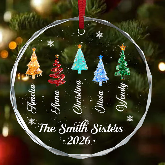 Crystal Family Friends Coworkers Christmas Trees - Personalized Round Shaped Glass Ornament