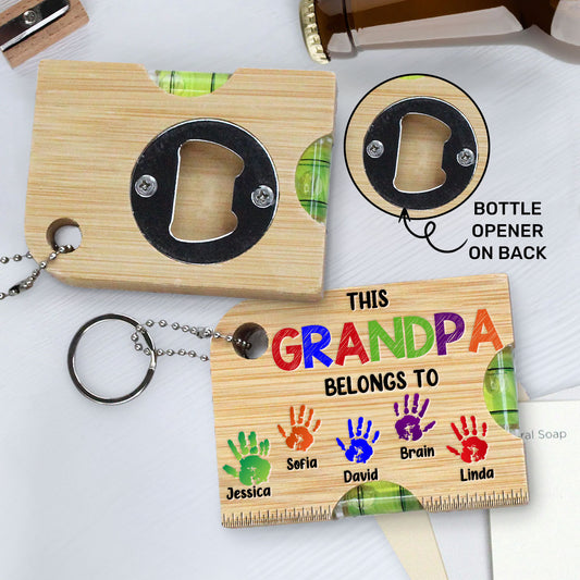 This Dad Belongs To - Personalized Spirit Level Bottle Opener Keyring
