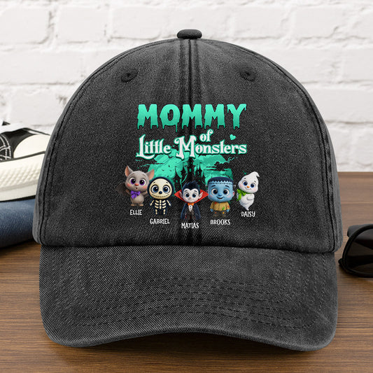 Grandma Of Little Monsters - Personalized Vintage Washed Denim Cap