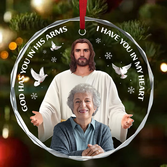 God Has You In His Arms - Personalized Round Shaped Glass Ornament