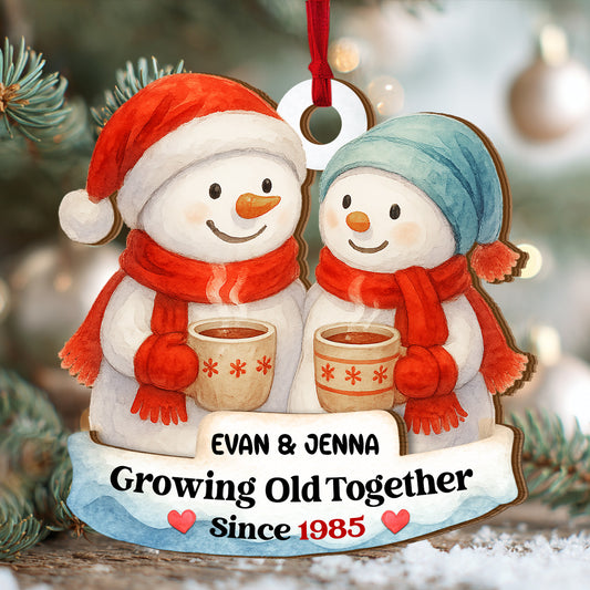 Drinking Hot Cocoa Together For Years - Personalized 2-Layered Wooden Ornament