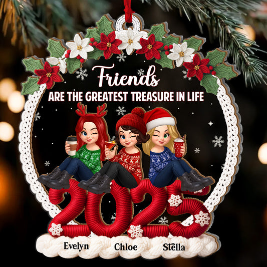 Friends Are The Greatest Treasure In Life - Personalized 2-Layered Wooden & Acrylic Ornament