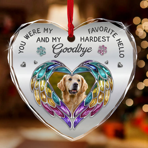 Memorial Pet For Loss Of Dogs - Personalized Heart Shaped Glass Ornament