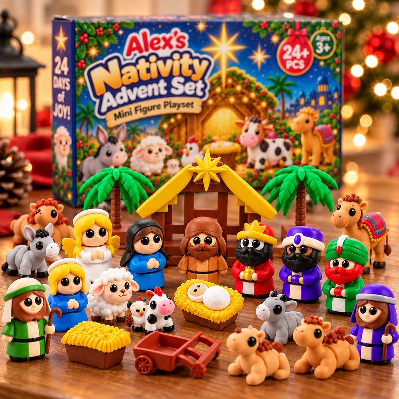 Personalized nativity advent set with all 24+ figures and the stable